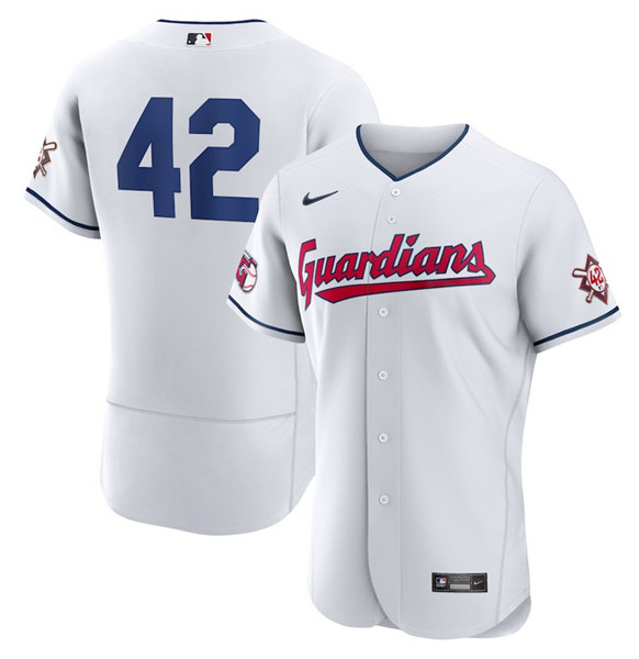 Men's Cleveland Guardians #42 Jackie Robinson White Flex Base Stitched Jersey Men's Cleveland Guardians #42 Jackie Robinson White Flex Base Stitched Jersey